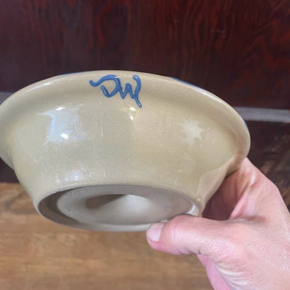 Hartstone Pottery USA Apple Baker Dish with Blue Accents Initials DW on Rim - Picture 4 of 6